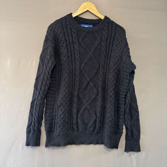 Aelfric Eden Men’s Black Chunky Knit Sweater Size Medium 100% Polyester - Picture 1 of 10